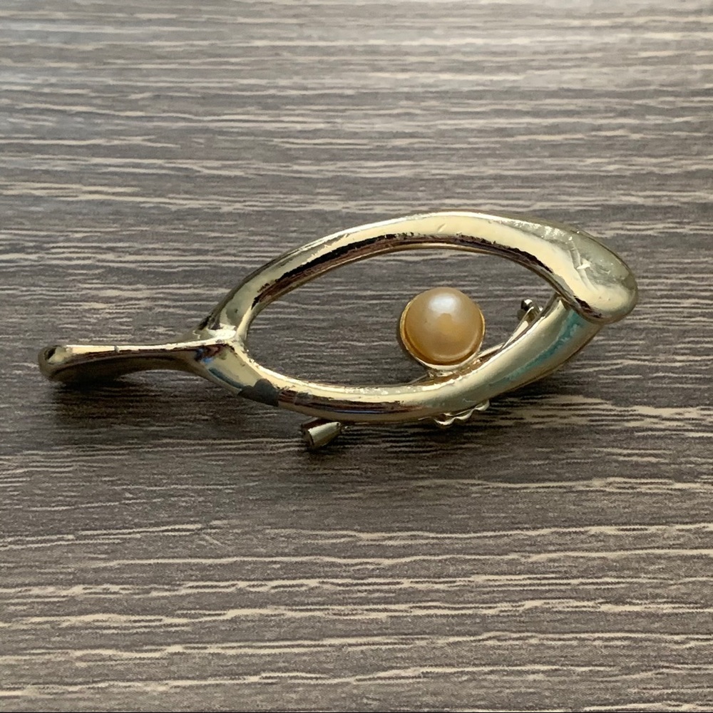 Vintage Silver Pearl Brooch Pin Lapel Loop